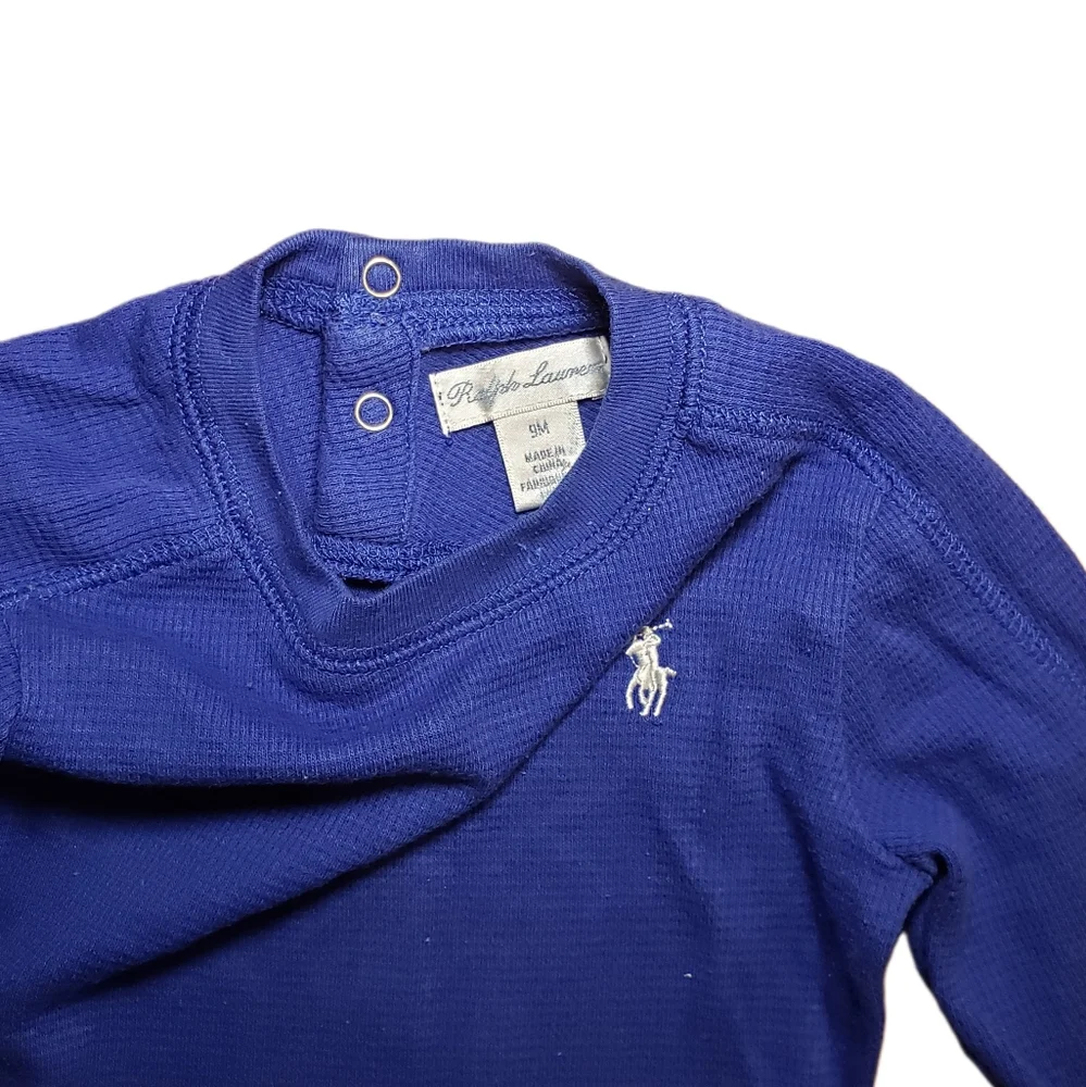 Ralph Lauren 9m Baby Royal Blue Waffle Thermal Long Sleeve Top